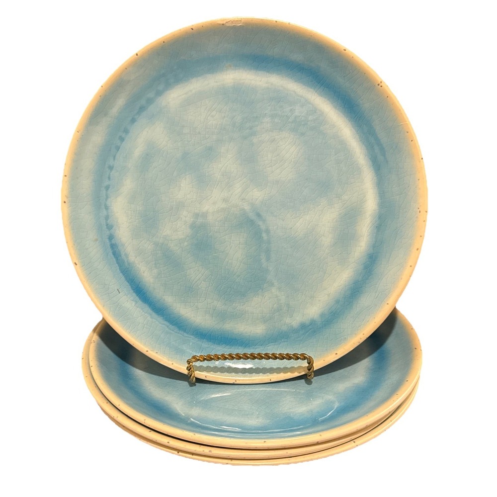 Better Homes Gardens Kairos Reactive‎ Crackle Teal Melamine Dinner Plates READ 4